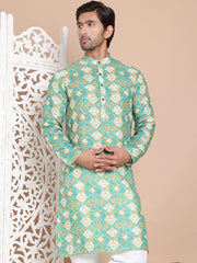 Men's Printed Pure Cotton Kurtas ( KO 5079Green ) [FF] [Q-16-17 & P15]