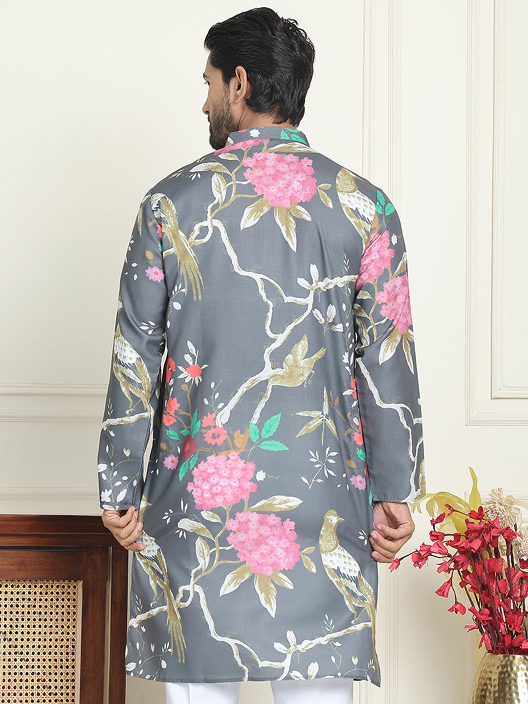 DesiQlo Men Printed Kurta Only - Grey - KO_5079Grey_S
