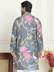 Men's Animal Printed Pure Cotton Straight Kurtas. ( KO 5079 Grey ) [FF] [Q-16-17 & P15]
