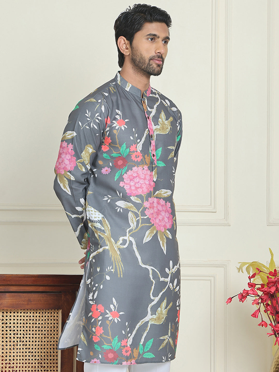 DesiQlo Men Printed Kurta Only - Grey - KO_5079Grey_S