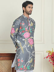 Men's Animal Printed Pure Cotton Straight Kurtas. ( KO 5079 Grey ) [FF] [Q-16-17 & P15]