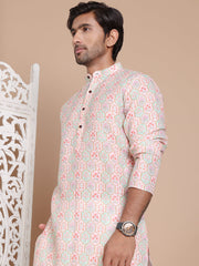 Men's Printed Pure Cotton Kurtas ( KO 5079Peach ) [FF] [Q-16-17 & P15]