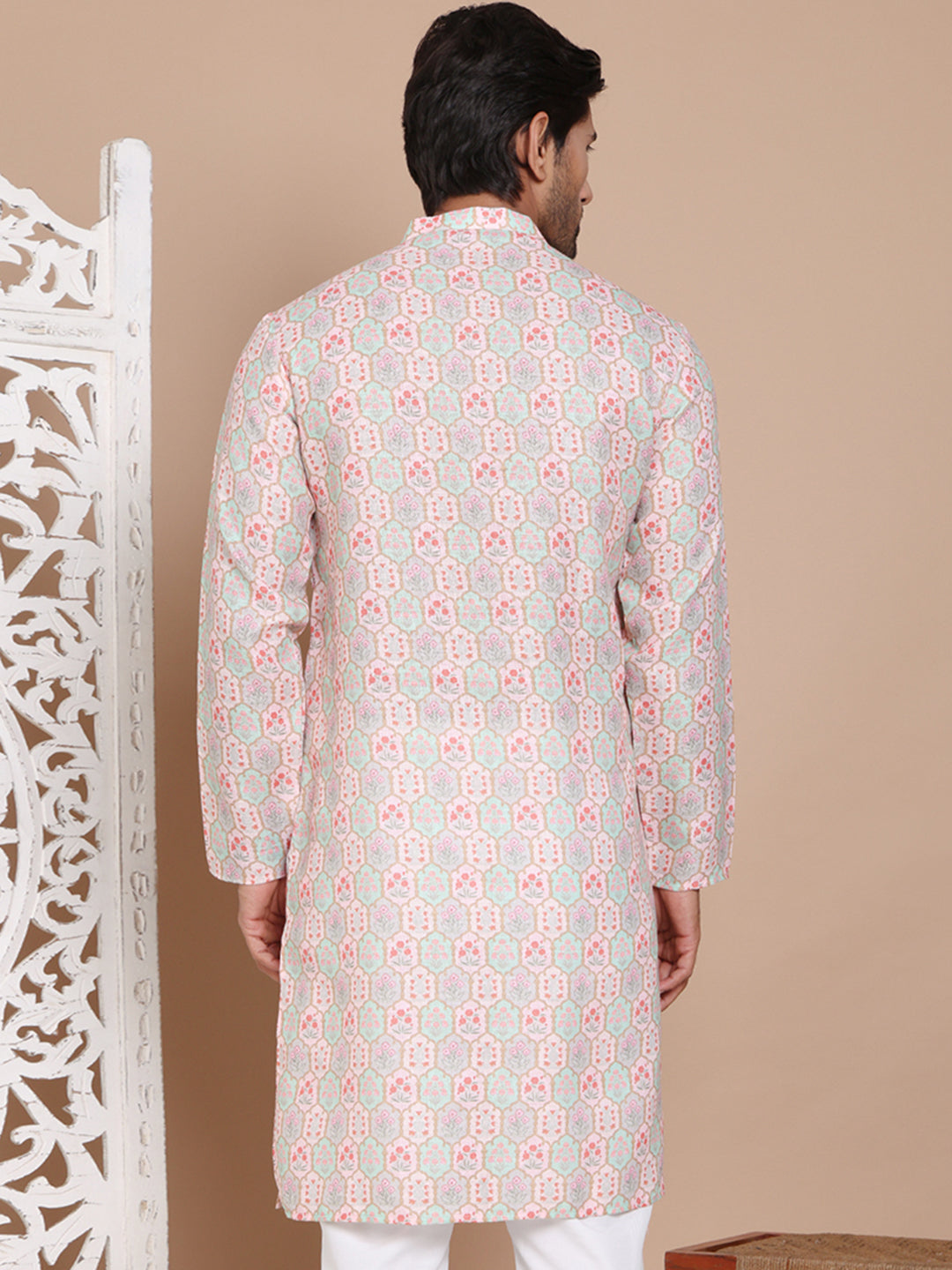 DesiQlo Men Printed Kurta Only - Orange - KO_5079Peach_S