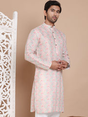 Men's Printed Pure Cotton Kurtas ( KO 5079Peach ) [FF] [Q-16-17 & P15]