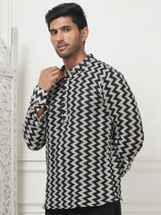 Woven Design Cotton Short kurta for Men-KO-5082Black
