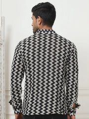 Woven Design Cotton Short kurta for Men-KO-5082Black