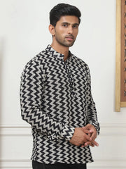 Woven Design Cotton Short kurta for Men-KO-5082Black