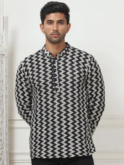 Woven Design Cotton Short kurta for Men-KO-5082Black