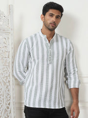 Woven Design Cotton Short kurta for Men-KO-5082Green
