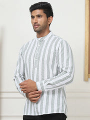Woven Design Cotton Short kurta for Men-KO-5082Green
