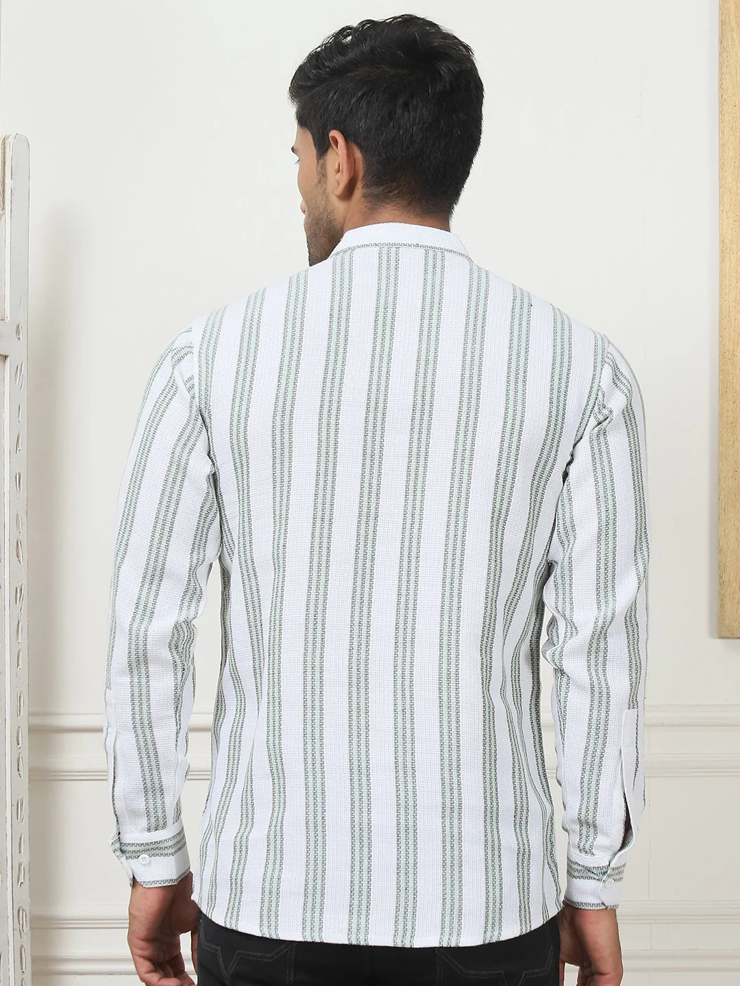 Green Woven Design Cotton Short Kurta for Men | Indian Kurta