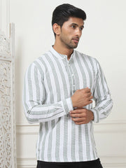 Woven Design Cotton Short kurta for Men-KO-5082Green