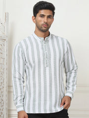 Woven Design Cotton Short kurta for Men-KO-5082Green