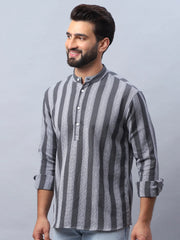 Woven Design Cotton Short kurta for Men-KO-5082Grey