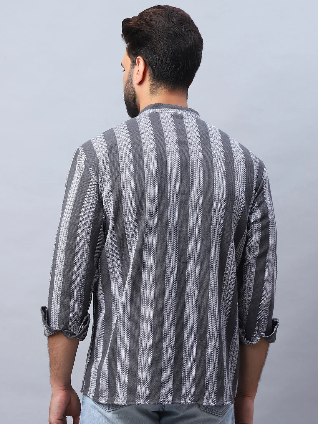 Grey Woven Design Cotton Short Kurta for Men | Mens Kurta