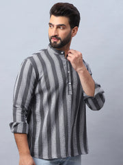Woven Design Cotton Short kurta for Men-KO-5082Grey