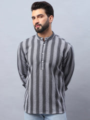 Woven Design Cotton Short kurta for Men-KO-5082Grey