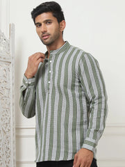 Woven Design Cotton Short kurta for Men-KO-5082Olive