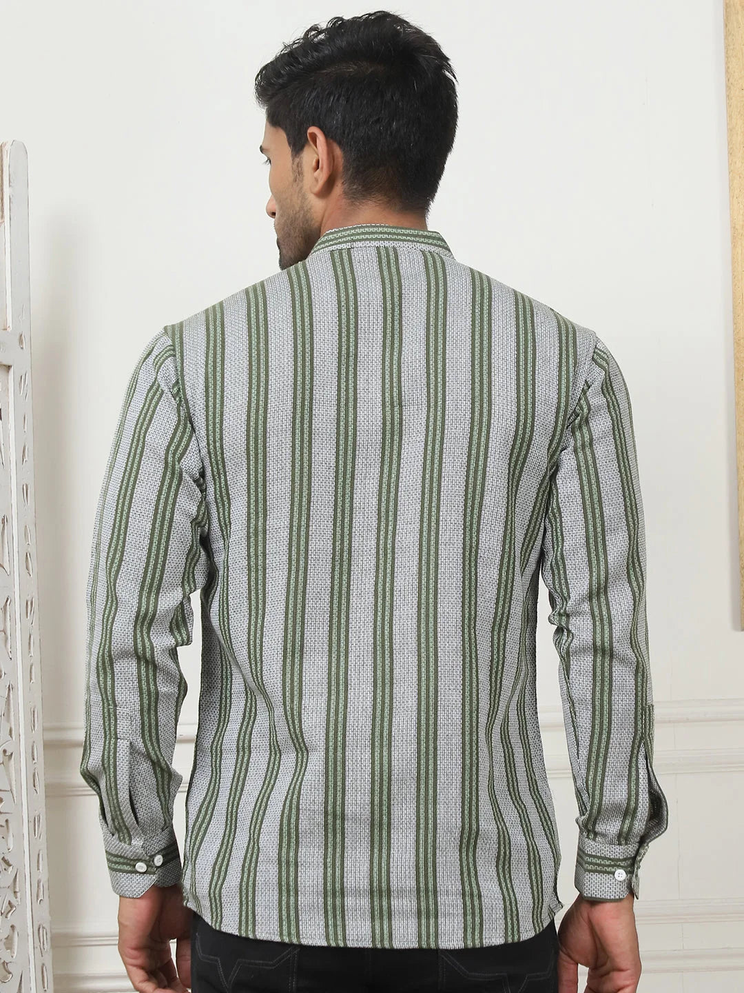 Olive Woven Cotton Short Kurta for Men | Indian Kurta Style