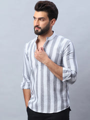 Woven Design Cotton Short kurta for Men-KO-5082White