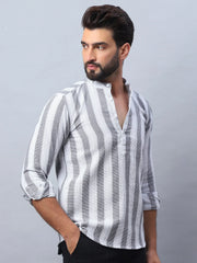 Woven Design Cotton Short kurta for Men-KO-5082White