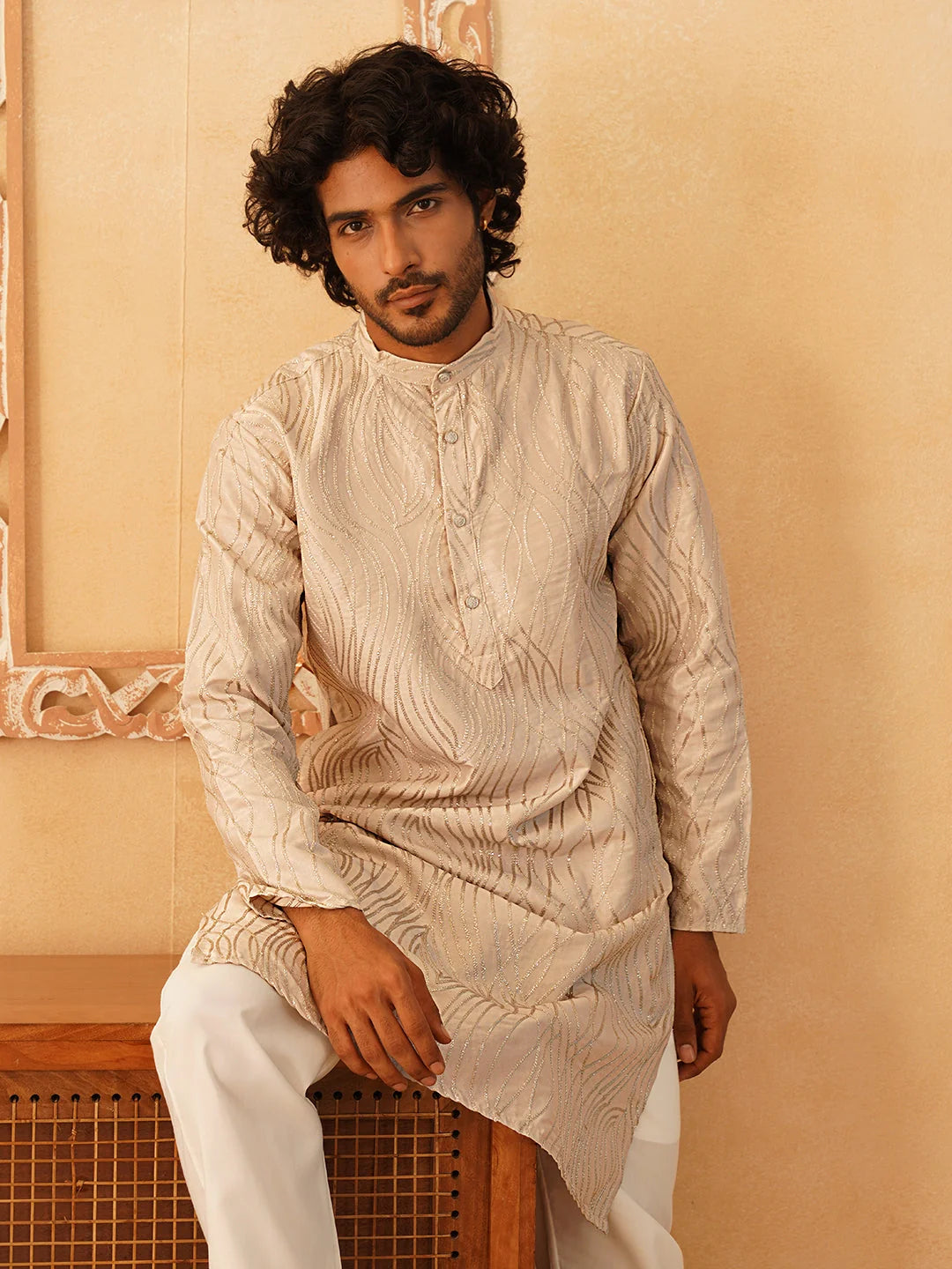 Bronze Embroidered Mens Kurta - Indian Kurta for Men Online