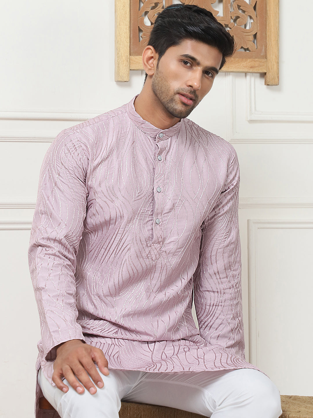 Magenta Embroidered Men's Kurta | Indian Cotton Kurta