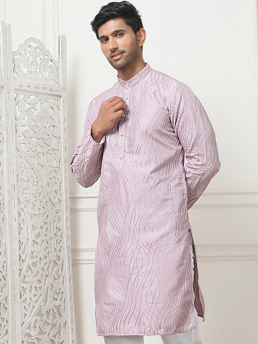 Magenta Embroidered Men's Kurta | Indian Cotton Kurta