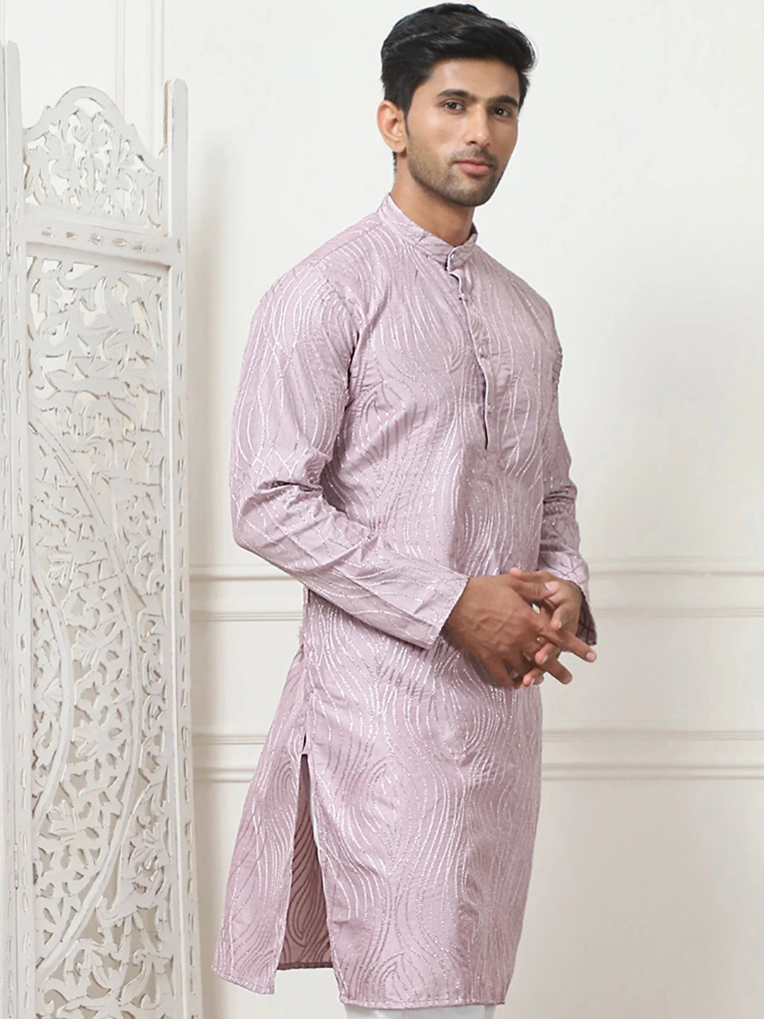 Magenta Embroidered Men's Kurta | Indian Cotton Kurta