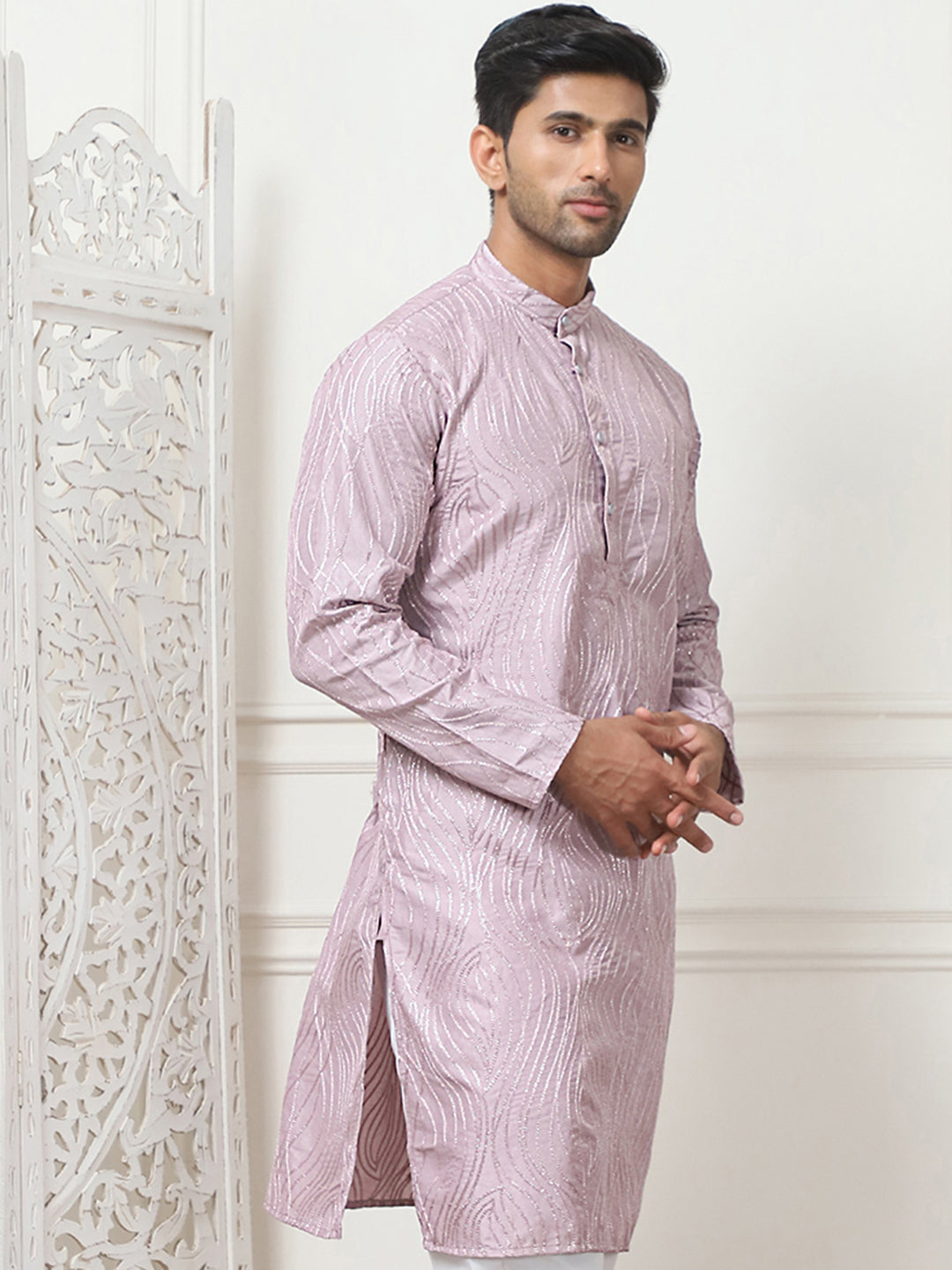 Magenta Embroidered Men's Kurta | Indian Cotton Kurta