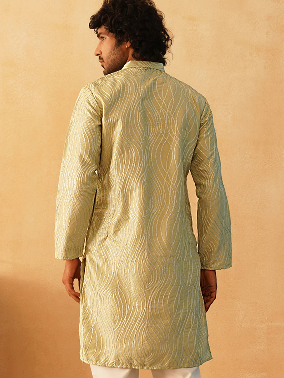 Pista Green Embroidered Mens Kurta | Stylish Indian Kurta