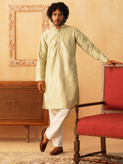 Embroidered Kurta Pyjama for Men.-KO-5083Pista