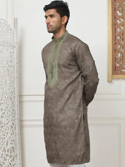 Men's Embroidered & Sequin Kurtas-KO-5084Brown