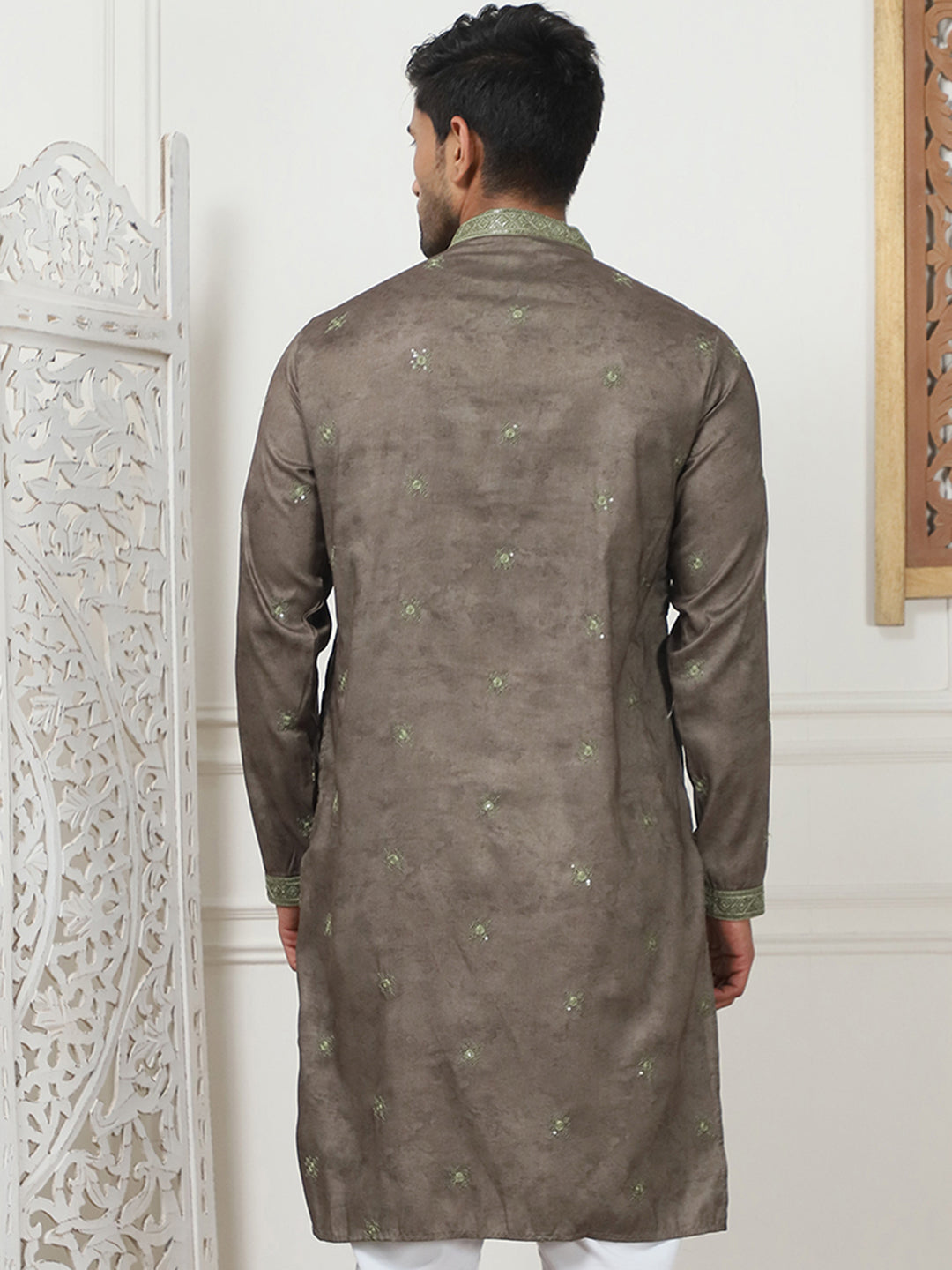 Brown Embroidered Mens Kurta | Stylish Indian Kurta for Men