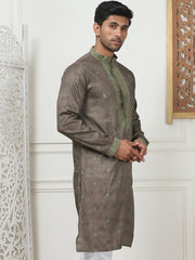 Men's Embroidered & Sequin Kurtas-KO-5084Brown