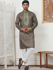 Men's Embroidered & Sequin Kurtas-KO-5084Brown
