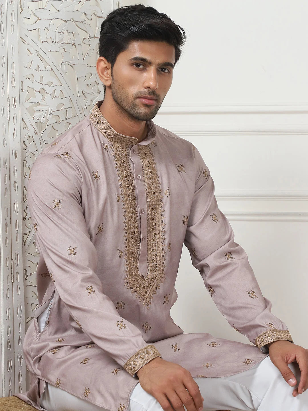 Coral Embroidered & Sequin Men's Kurta | Indian Kurta