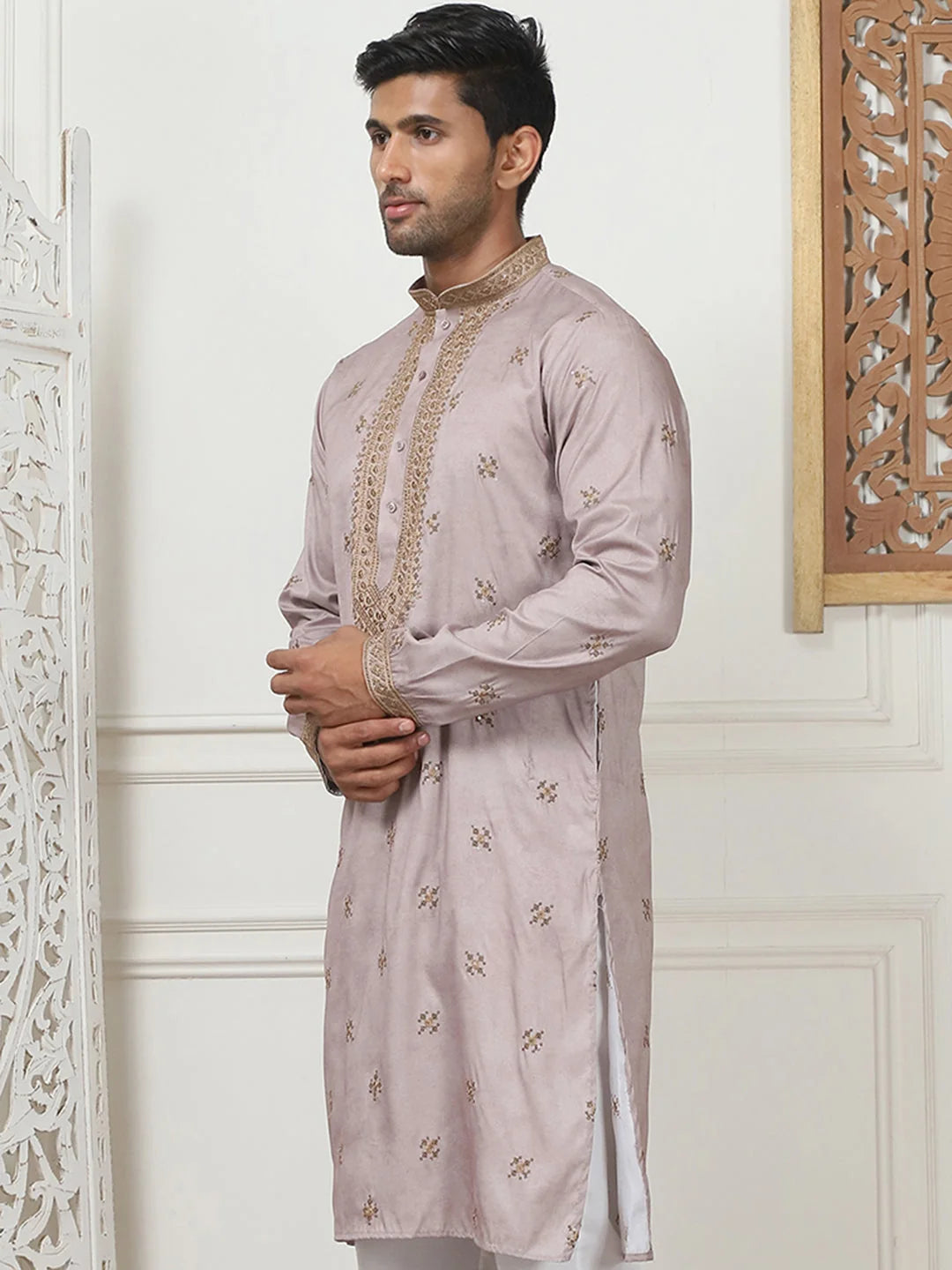 Coral Embroidered & Sequin Men's Kurta | Indian Kurta