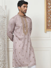 Men's Embroidered & Sequin Kurtas-KO-5084Coral
