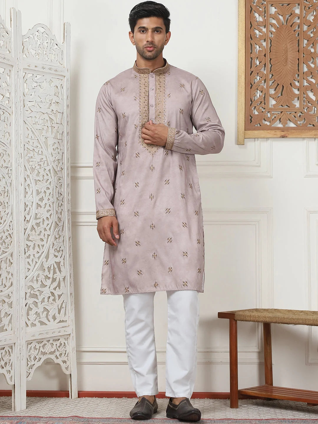 Coral Embroidered & Sequin Men's Kurta | Indian Kurta