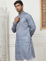 Men's Embroidered & Sequin Kurtas-KO-5084Grey