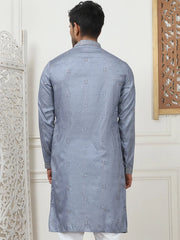Men's Embroidered & Sequin Kurtas-KO-5084Grey