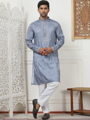 Men's Embroidered & Sequin Kurtas-KO-5084Grey