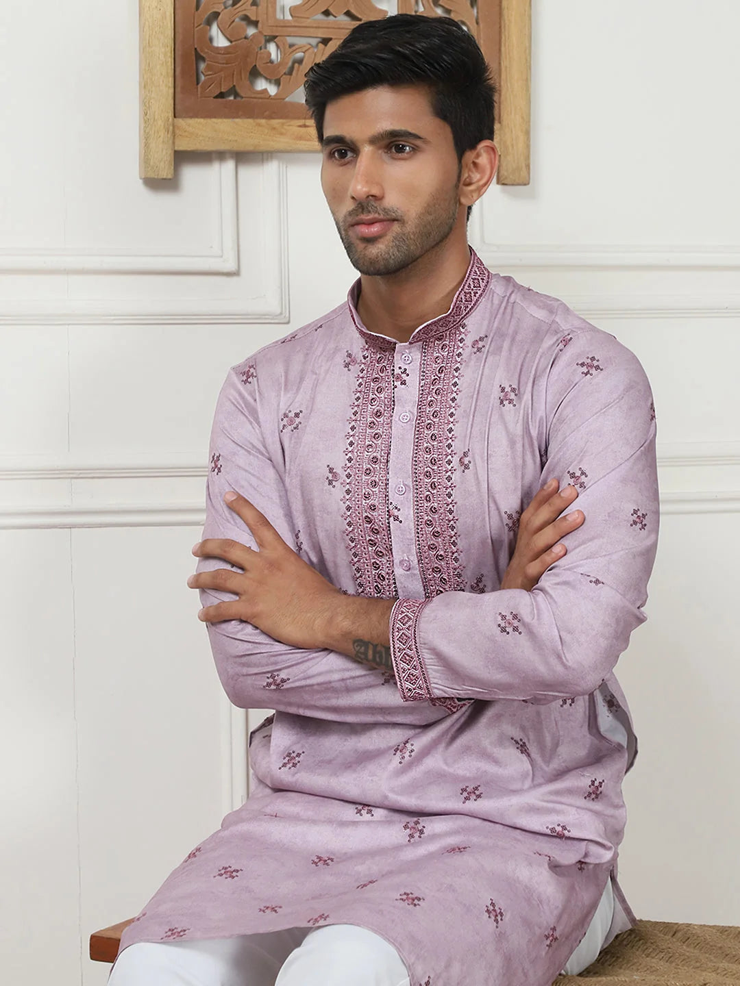 Men's Embroidered & Sequin Kurtas-KO-5084Purple