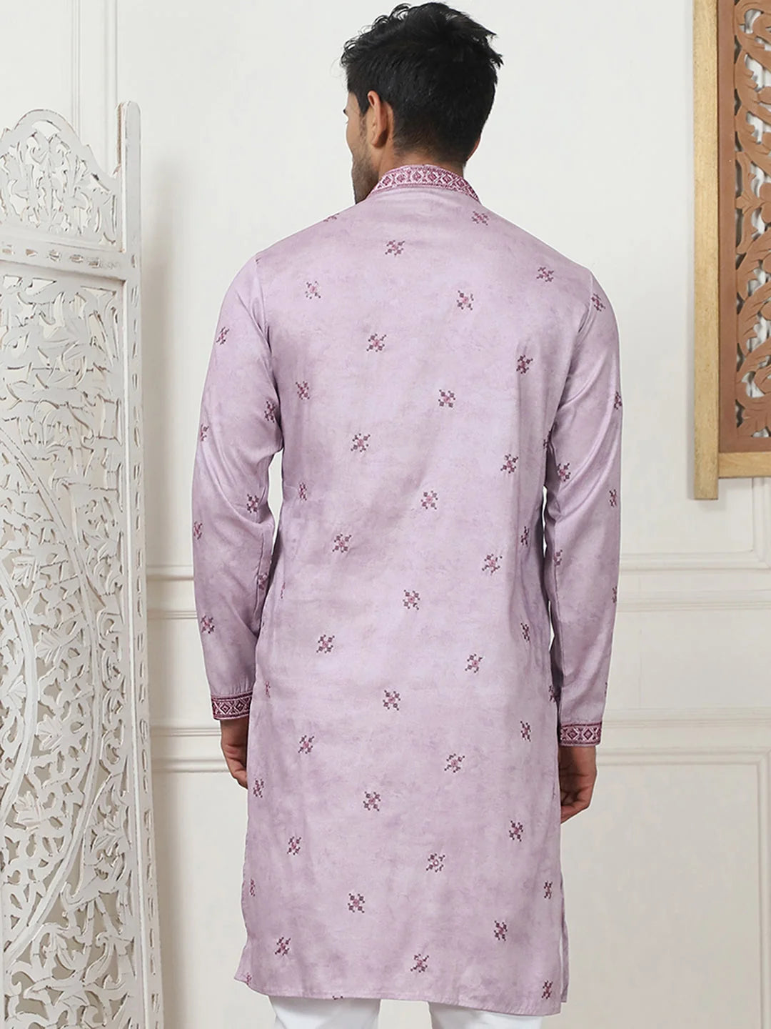 Purple Embroidered Indian Kurta for Men | Cotton Mens Kurta