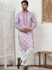 Men's Embroidered & Sequin Kurtas-KO-5084Purple