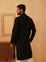 Embroidered & Sequin Cotton Blend Kurtas-KO-5085Black