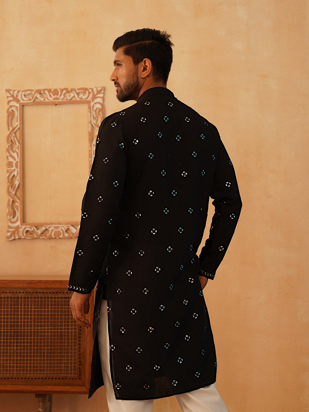 Stylish Black Embroidered Mens Kurta - Indian Kurta for Men
