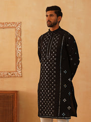 Embroidered & Sequin Cotton Blend Kurtas-KO-5085Black