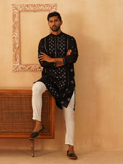 Embroidered & Sequin Cotton Blend Kurtas-KO-5085Black
